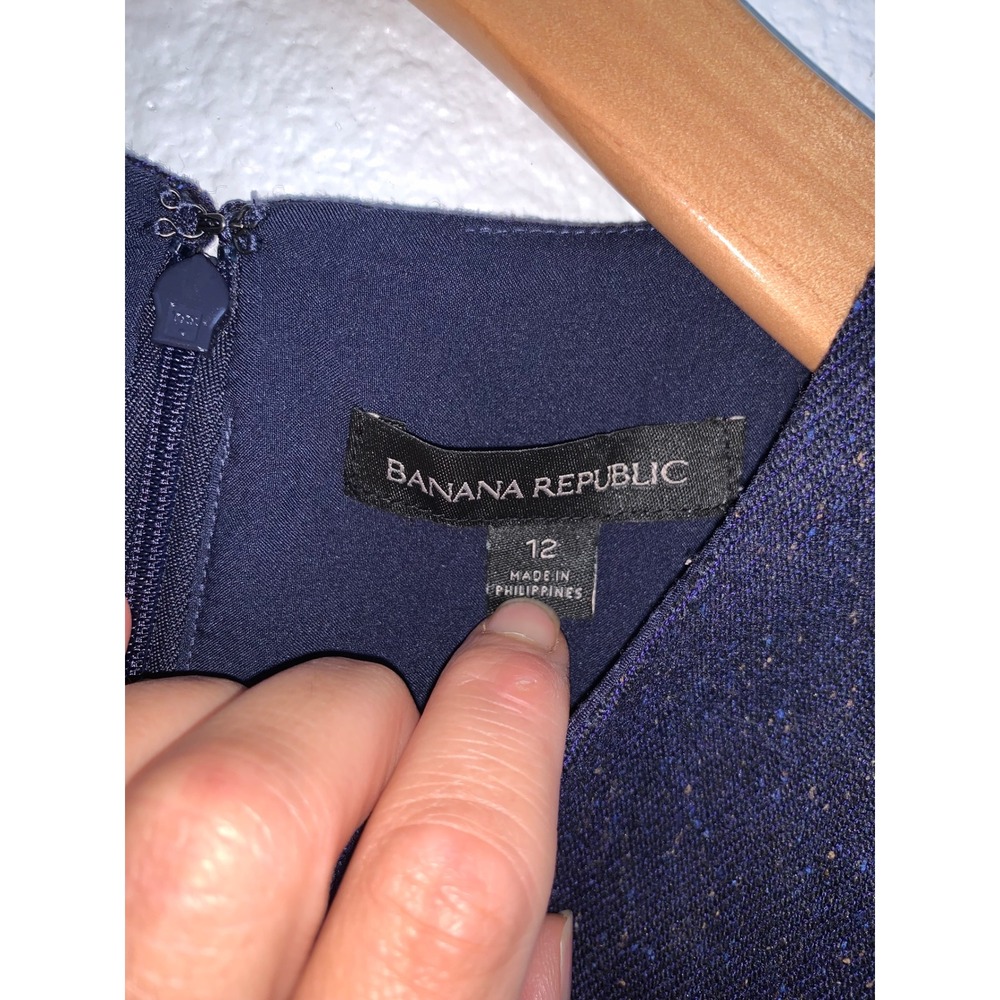 Banana Republic Womens Navy Blue Pleated Wool Silk Blend Sheath Dress 12 - Picture 4 of 10
